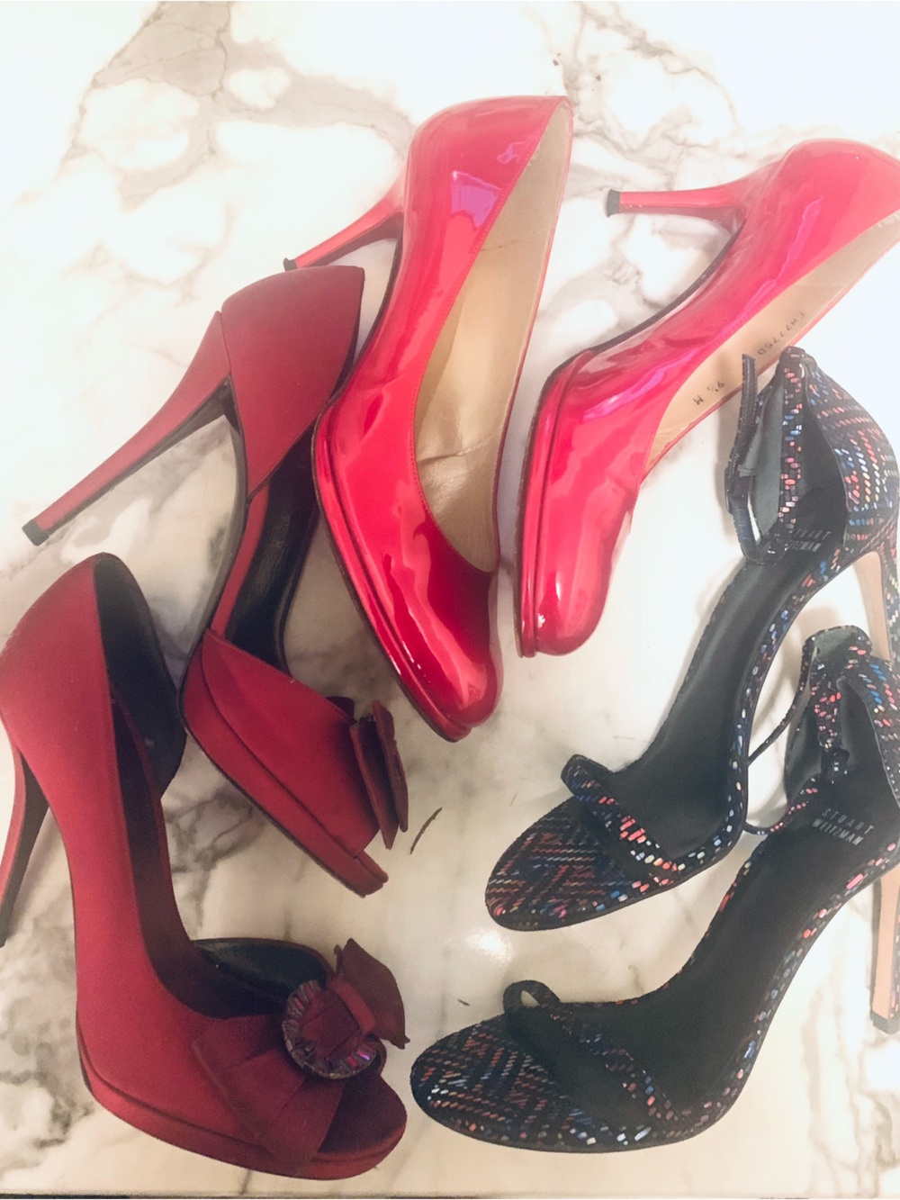 (Lot X 3)STUART WEITZMAN Designer “Red Hot Girl” Stilettos-Sz-9.5 RARE! READ!